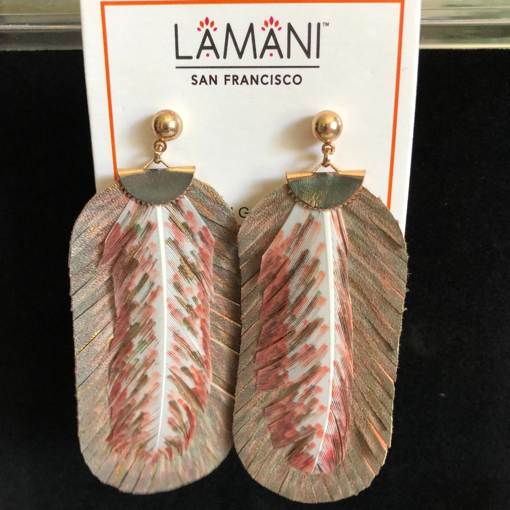 LAMANI SF Handcrafted Feathers Statement Earrings